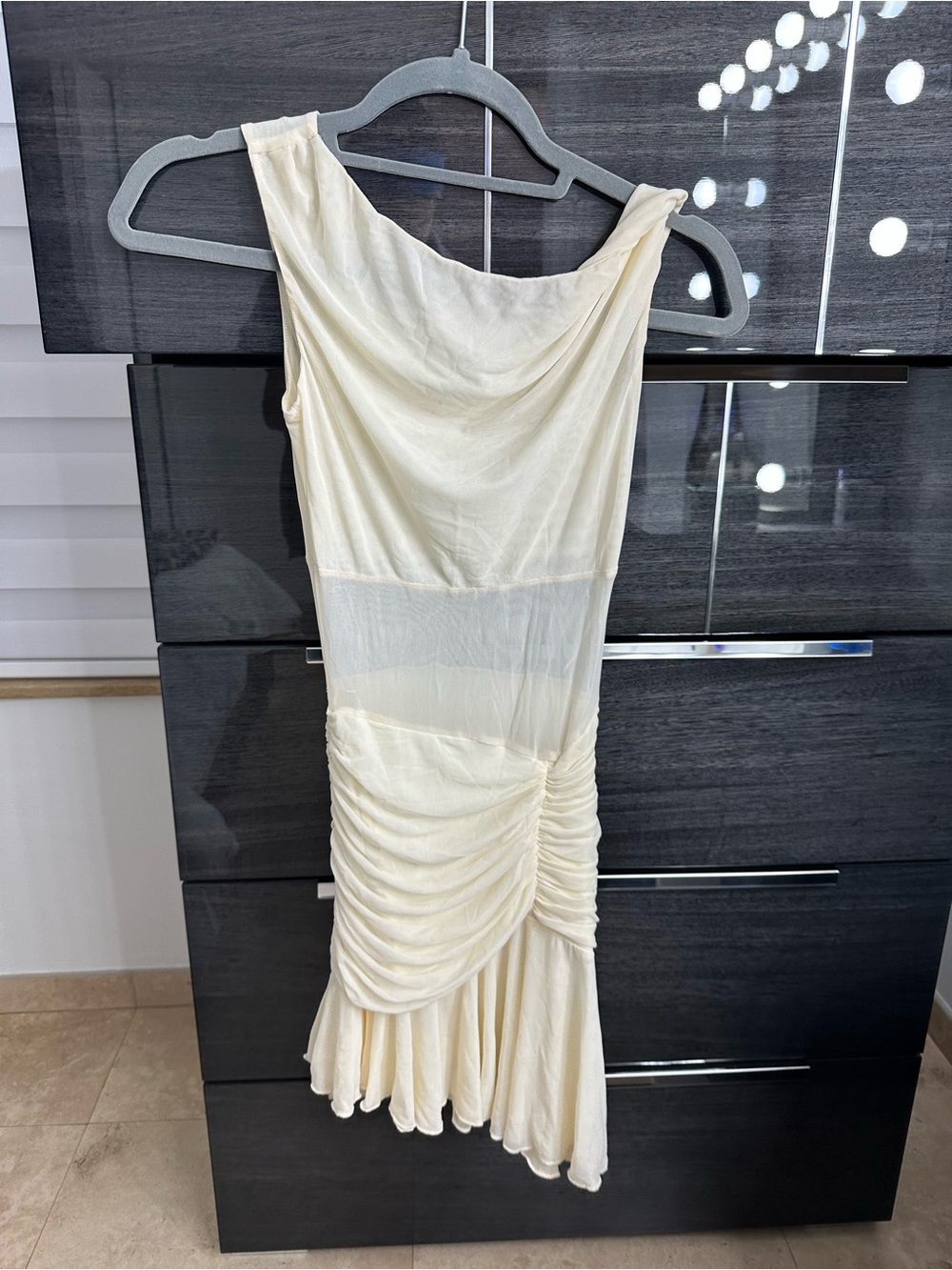 Bar III Cream One-Shoulder Ruched Cocktail Dress